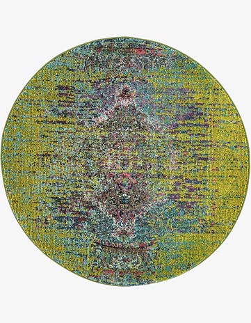 Green Washable Arte Round Rug