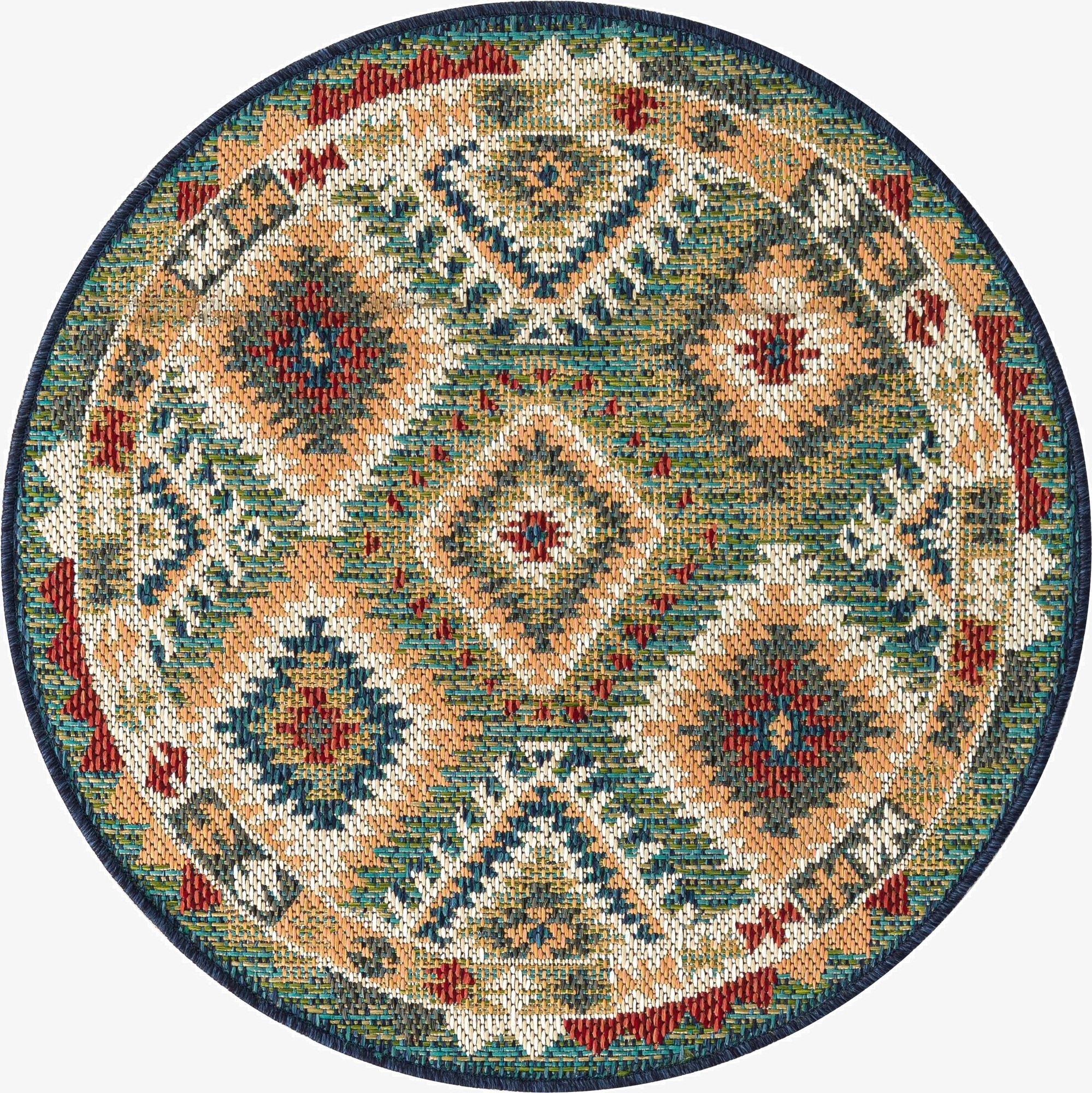 3' 3 x 3' 3  Washable Baja Indoor / Outdoor Round Rug