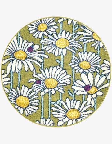 Green Bloom Round Rug