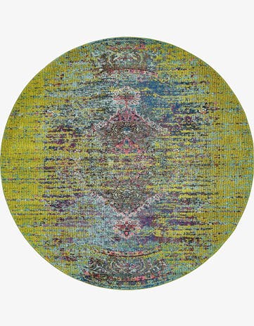 Green Washable Carnevale Round Rug