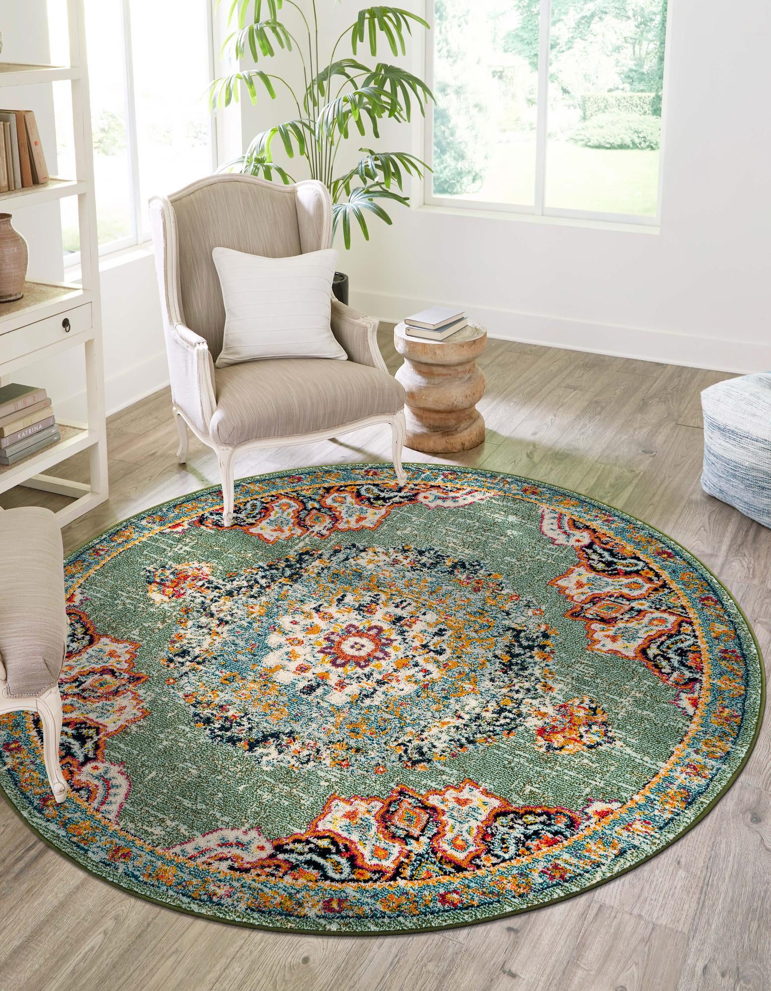 Green 7' x 7' Carrington Round Rug eSaleRugs