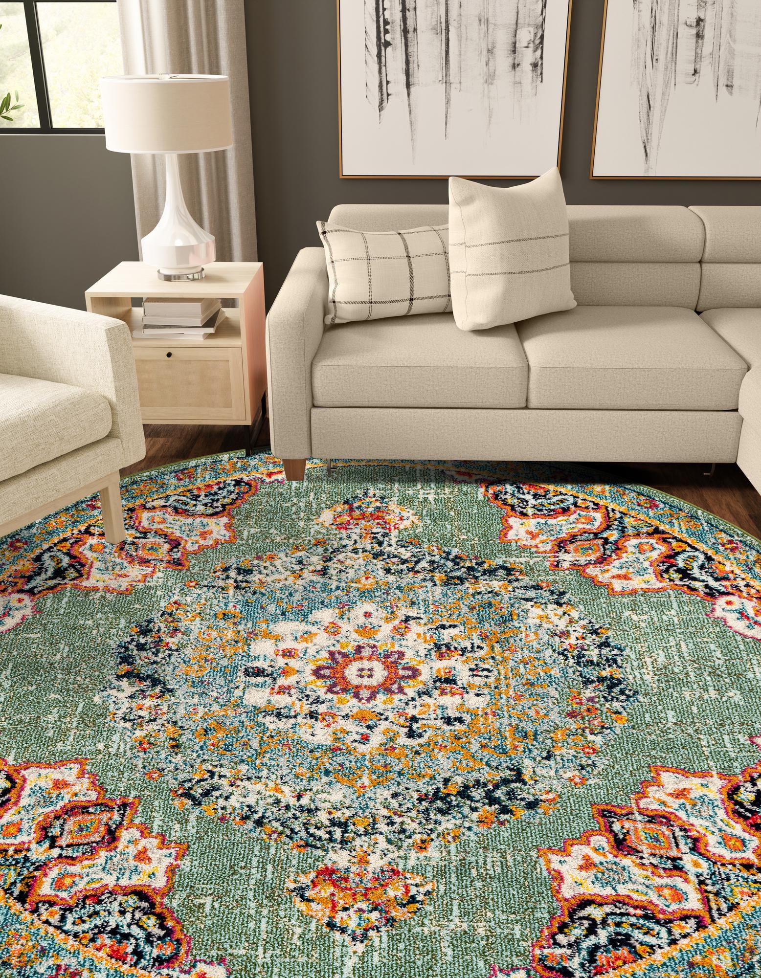 Green 7' x 7' Carrington Round Rug eSaleRugs