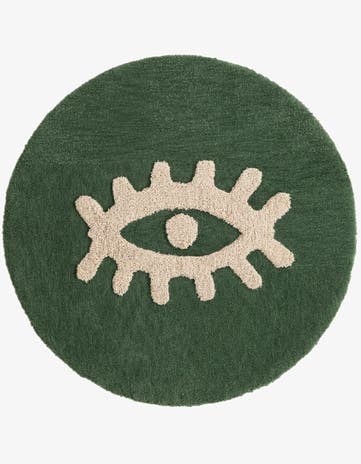 Green Handtufted Wool Round Rug
