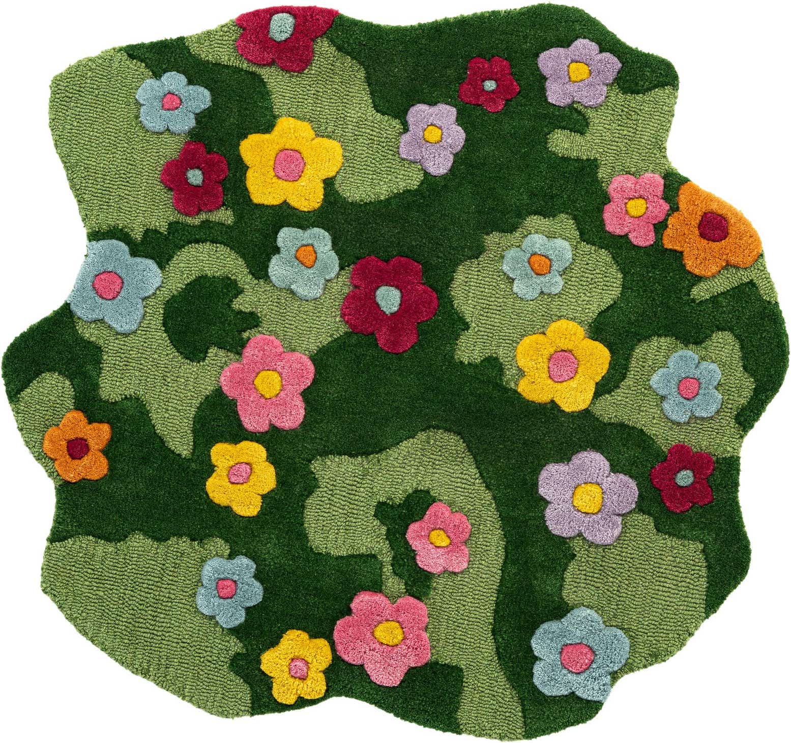 3' 1 x 3' 1 Happy Rugs Moss Funky Flower Wool Round