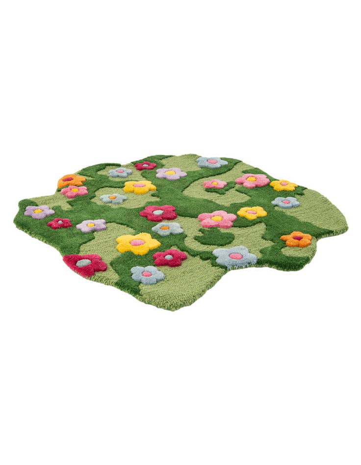 Detail image of 3' 1 x 3' 1 Happy Rugs Moss Funky Flower Wool Round