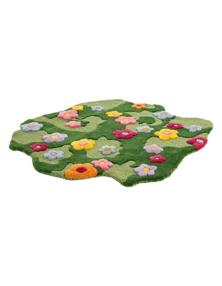 Detail image of 3' 1 x 3' 1 Happy Rugs Moss Funky Flower Wool Round