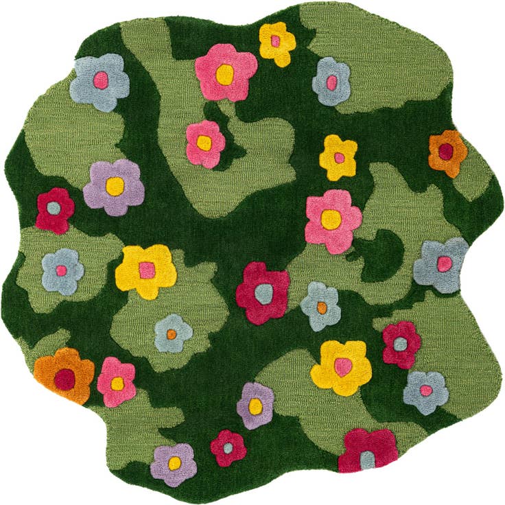Detail image of 4' 1 x 4' 1 Happy Rugs Moss Funky Flower Wool Round