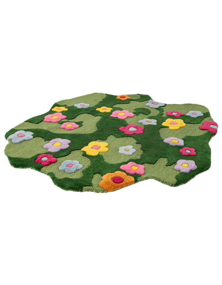 4' 1 x 4' 1 Happy Rugs Moss Funky Flower Wool Round