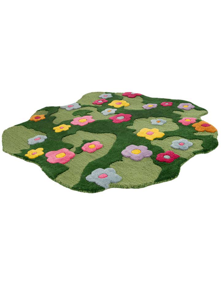 4' 1 x 4' 1 Happy Rugs Moss Funky Flower Wool Round