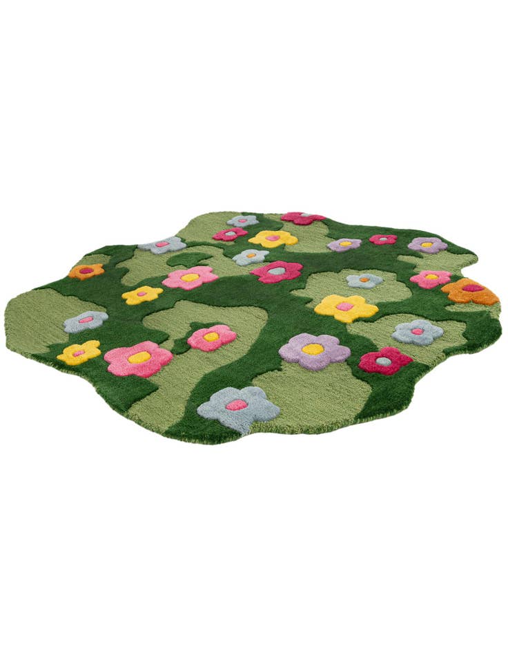 Detail image of 4' 1 x 4' 1 Happy Rugs Moss Funky Flower Wool Round
