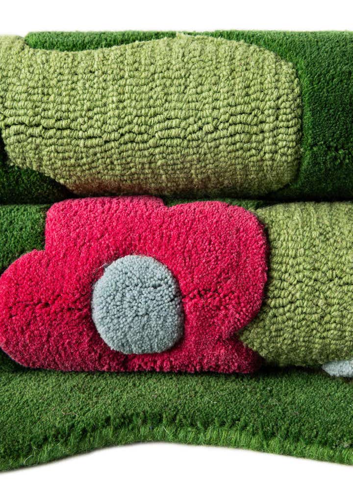 5' 1 x 5' 1 Happy Rugs Moss Funky Flower Wool Round