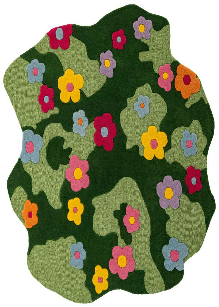 5' 1 x 5' 1 Happy Rugs Moss Funky Flower Wool Round