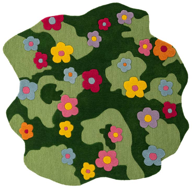 Detail image of 5' 1 x 5' 1 Happy Rugs Moss Funky Flower Wool Round