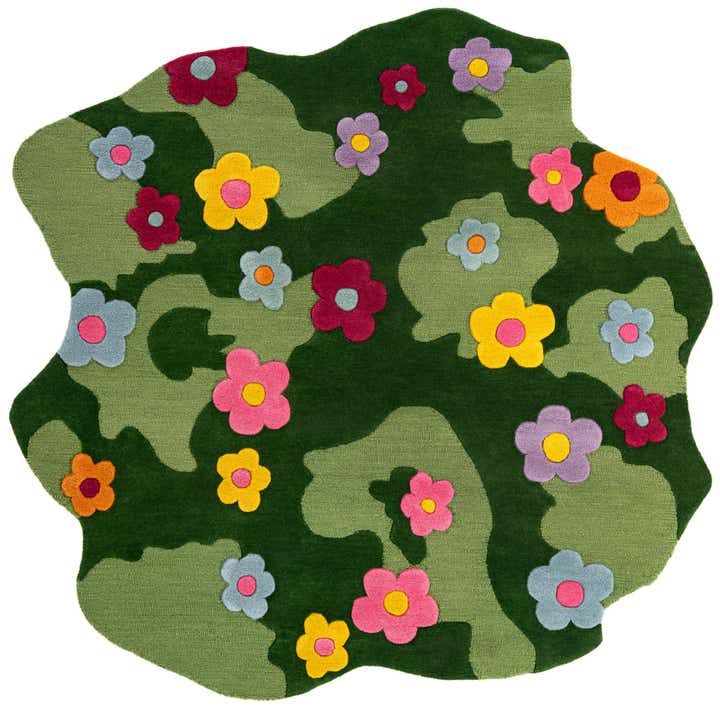 7' 1 x 7' 1 Happy Rugs Moss Funky Flower Wool Round