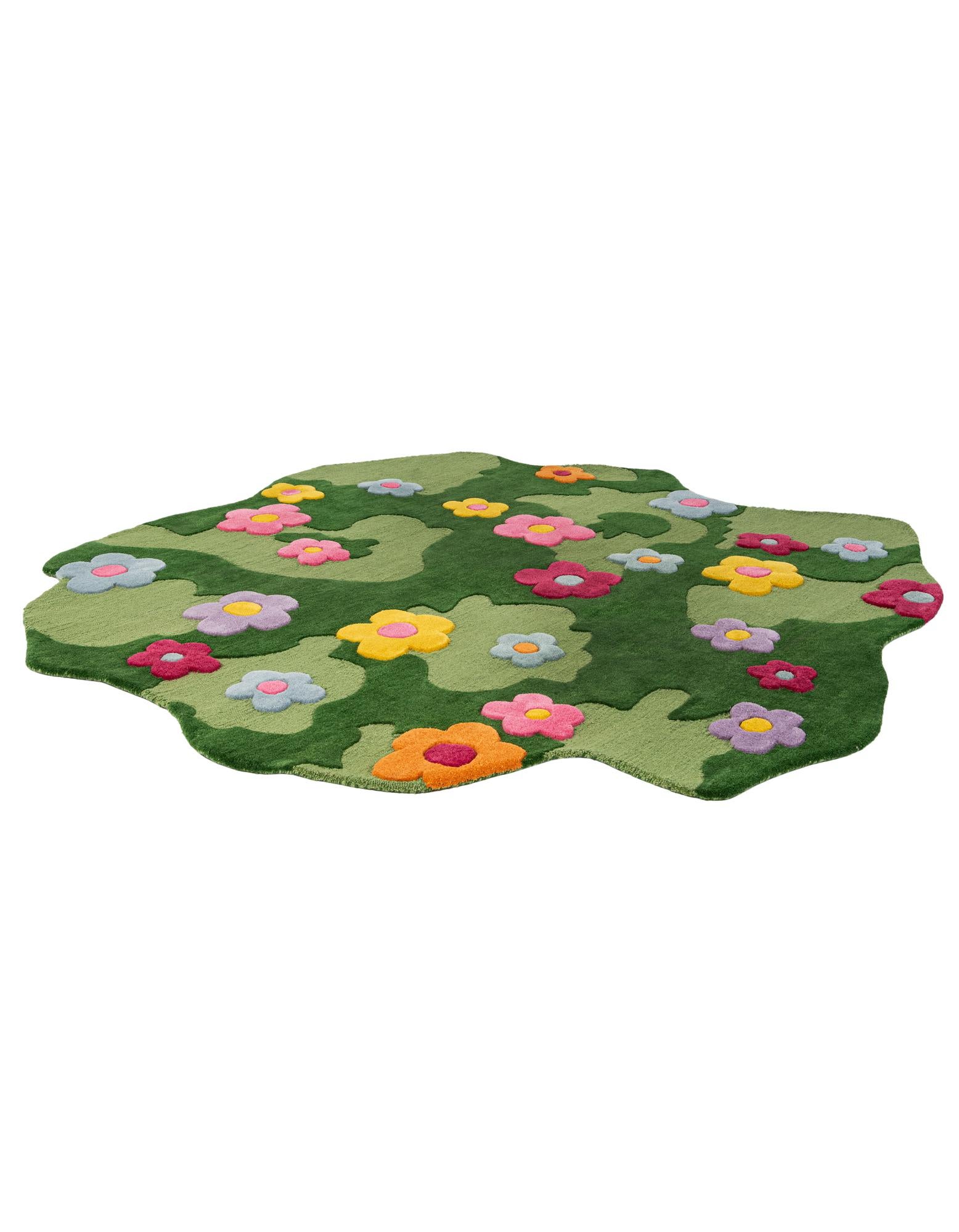 7' 1 x 7' 1 Happy Rugs Moss Funky Flower Wool Round