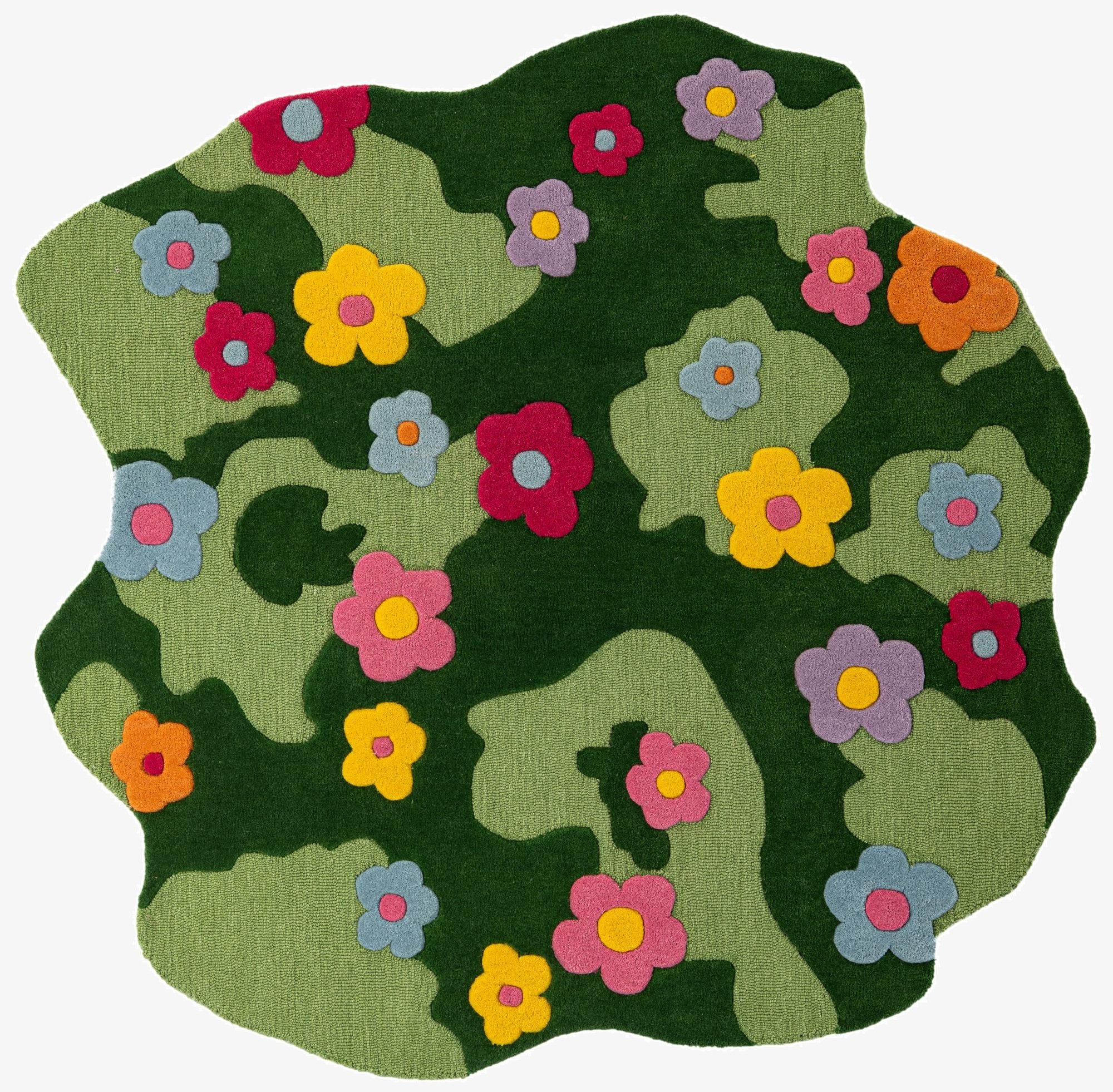 5' 1 x 5' 1 Happy Rugs Moss Funky Flower Wool Round