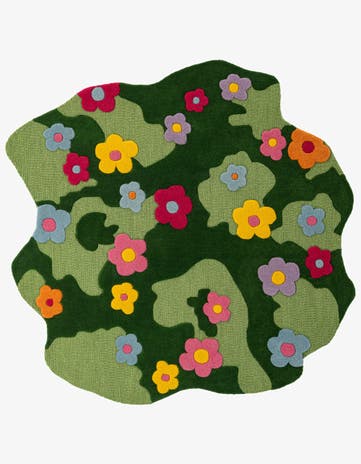 5' 1 x 5' 1 Happy Rugs Moss Funky Flower Wool Round