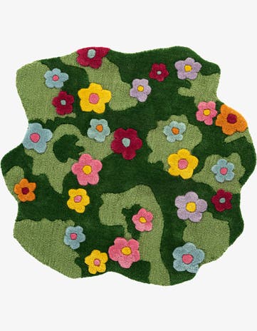 Green Happy Rugs Moss Funky Flower Wool Round