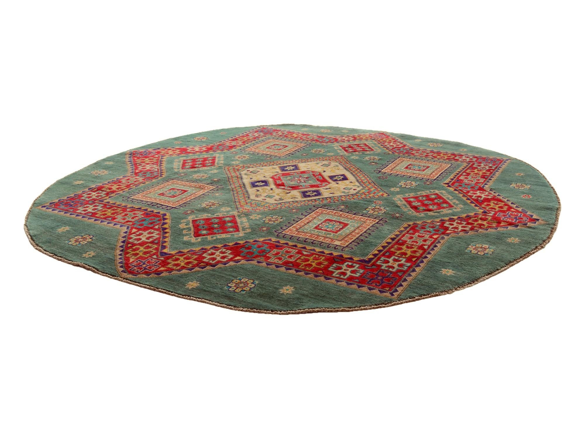 8' x 8' 1 Hand Knotted Kazak Round Rug