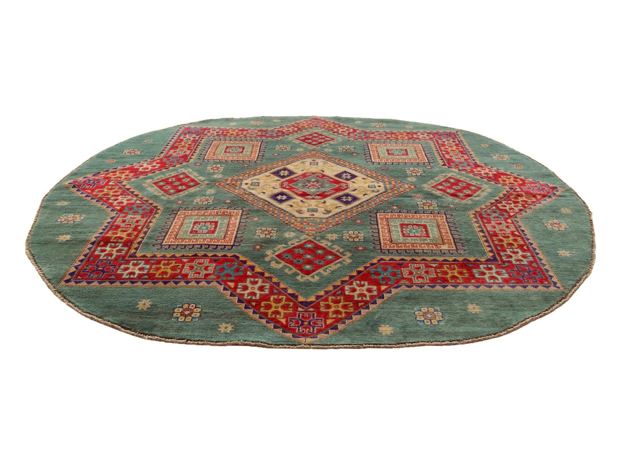 8' x 8' 1 Hand Knotted Kazak Round Rug