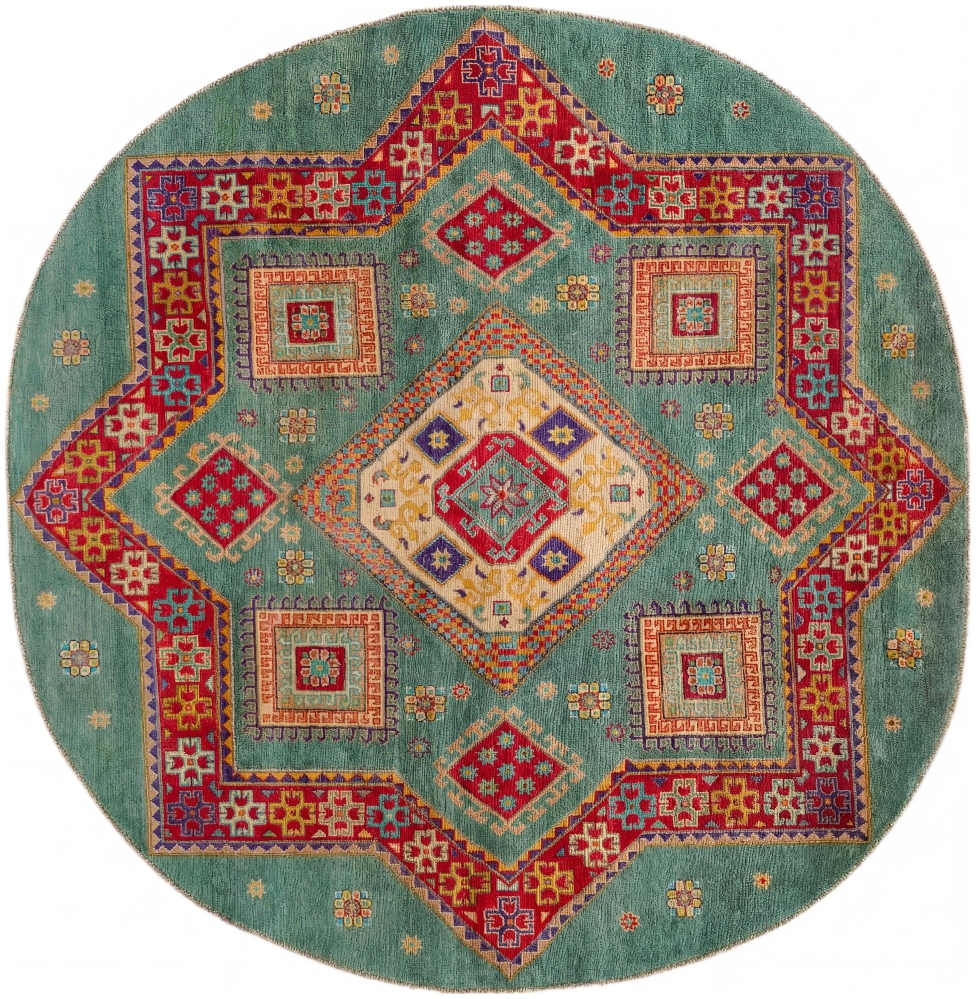 8' x 8' 1 Hand Knotted Kazak Round Rug