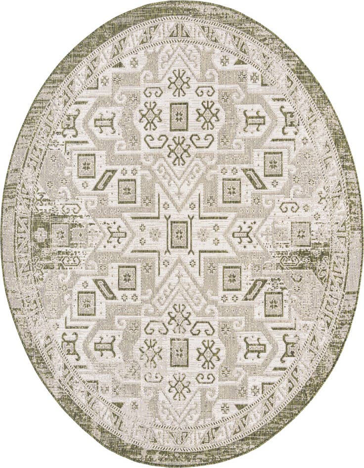 Detail image of 7' 10 x 7' 10 Easy-Clean Aztec Indoor / Outdoor Round Rug