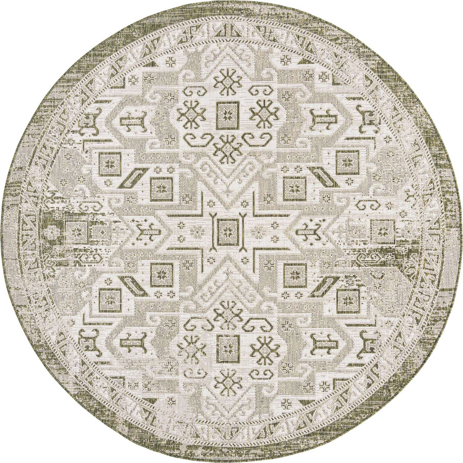 7' 10 x 7' 10 Easy-Clean Aztec Indoor / Outdoor Round Rug