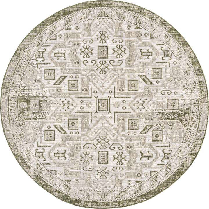 7' 10 x 7' 10 Easy-Clean Aztec Indoor / Outdoor Round Rug