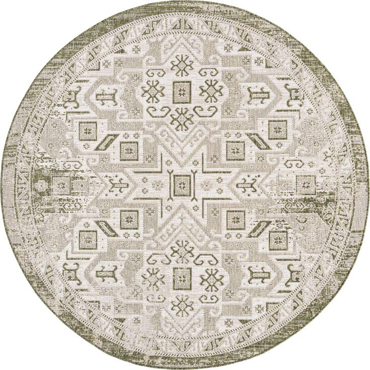 Detail image of 7' 10 x 7' 10 Easy-Clean Aztec Indoor / Outdoor Round Rug