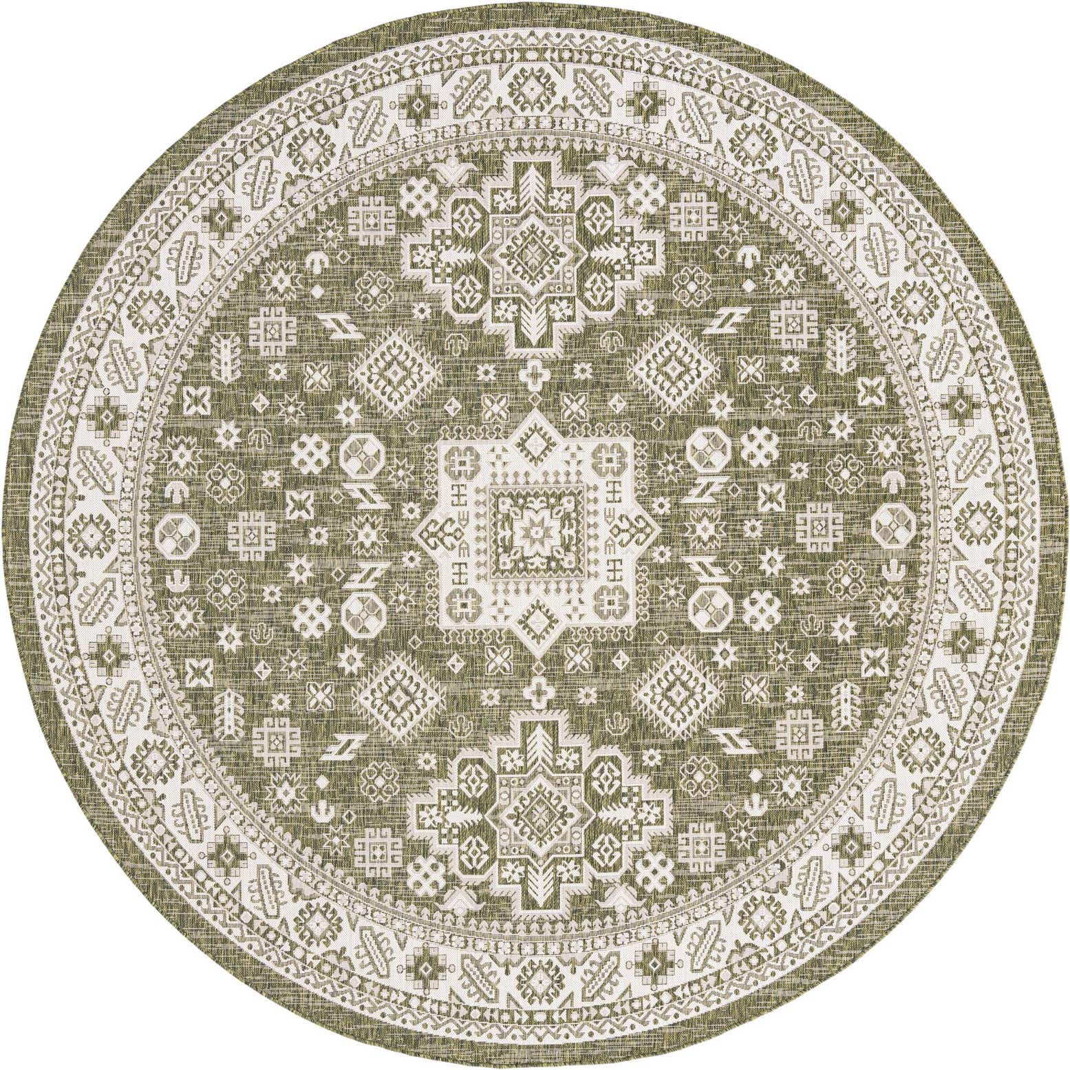 10' x 10' Easy-Clean Aztec Indoor / Outdoor Round Rug