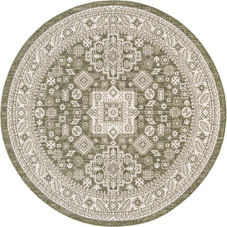 Detail image of 7' 10 x 7' 10 Easy-Clean Aztec Indoor / Outdoor Round Rug