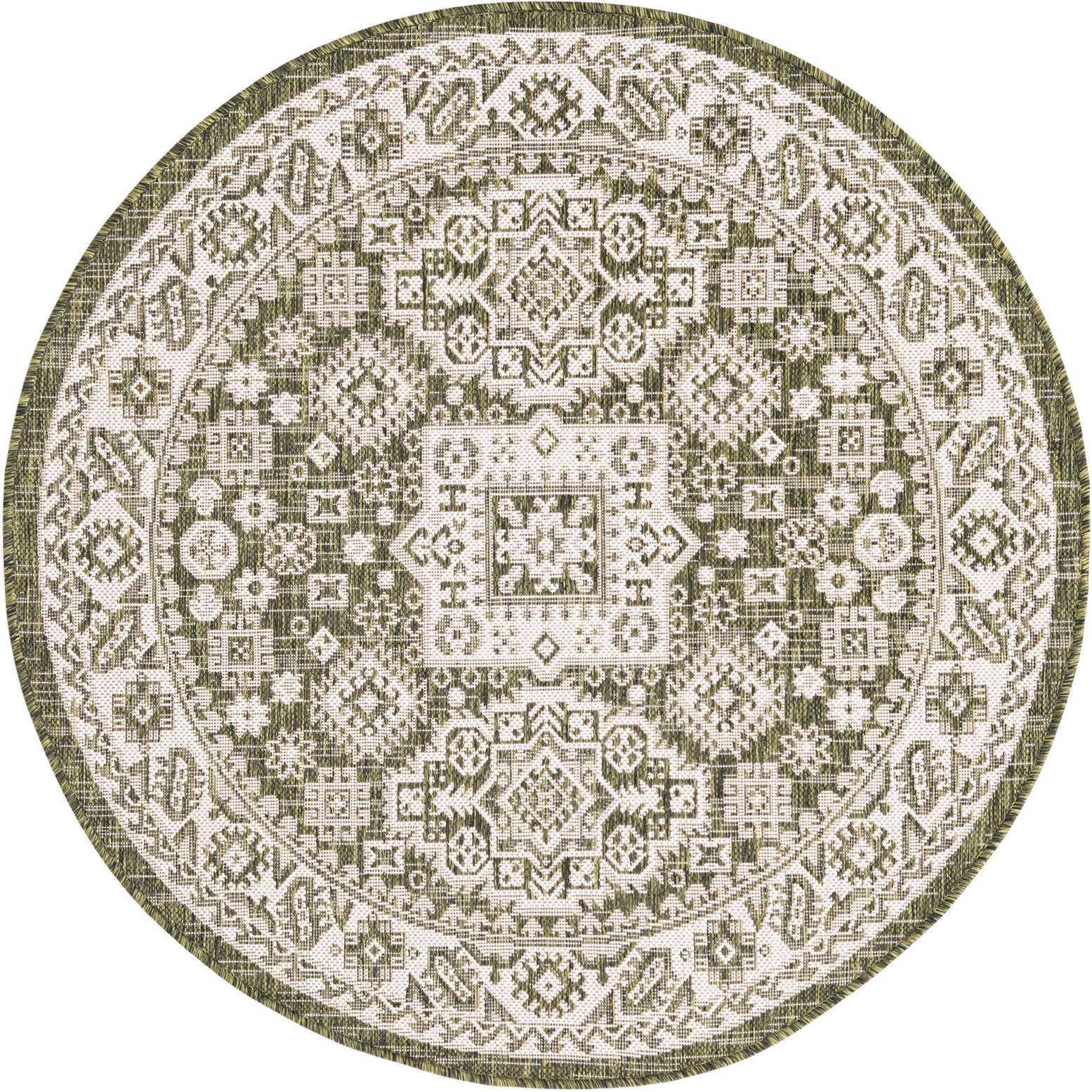 4' x 4' Easy-Clean Aztec Indoor / Outdoor Round Rug