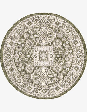 Green Easy-Clean Aztec Indoor / Outdoor Round Rug