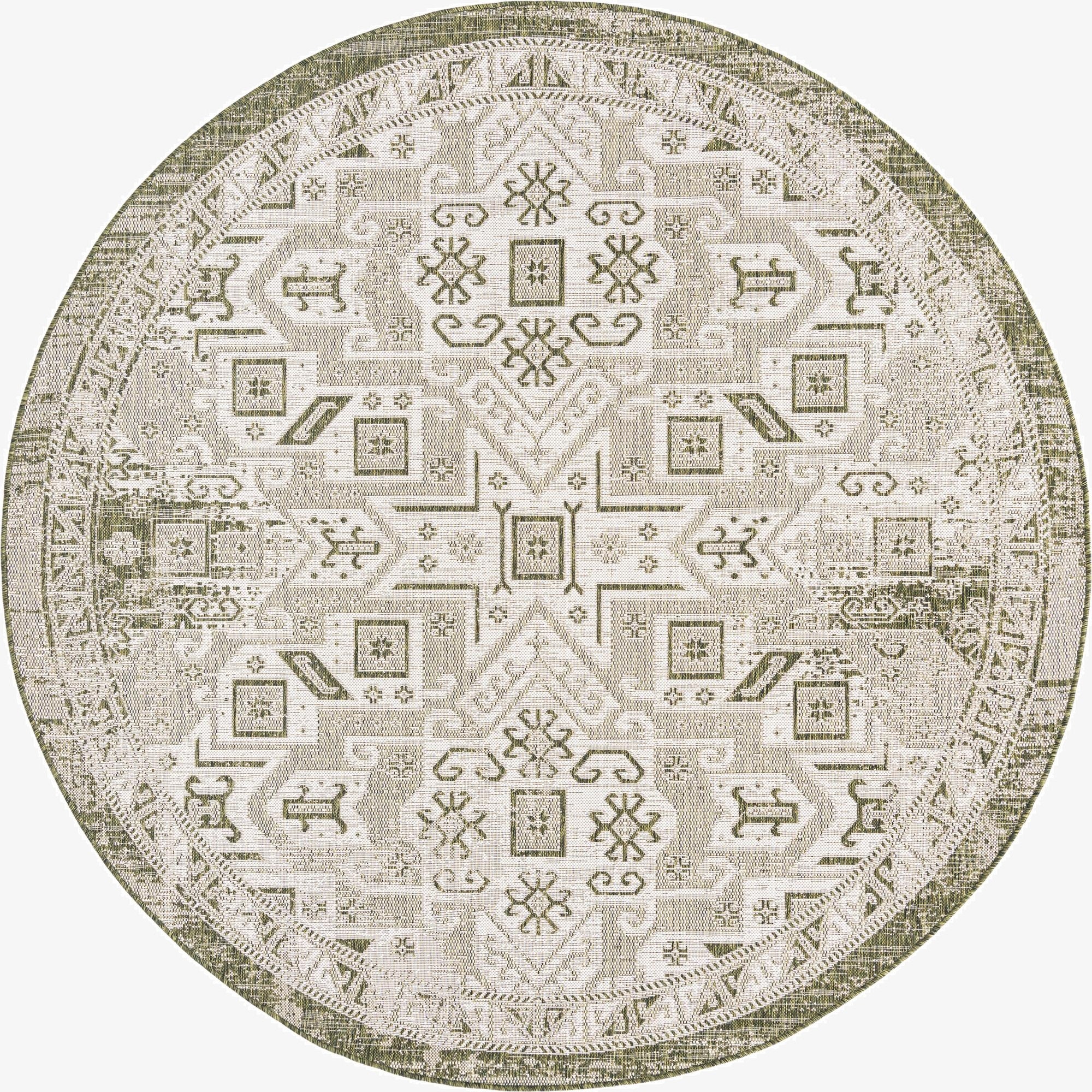7' 10 x 7' 10  Washable Aztec Indoor / Outdoor Round Rug