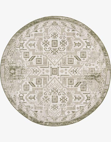 Green Easy-Clean Aztec Indoor / Outdoor Round Rug