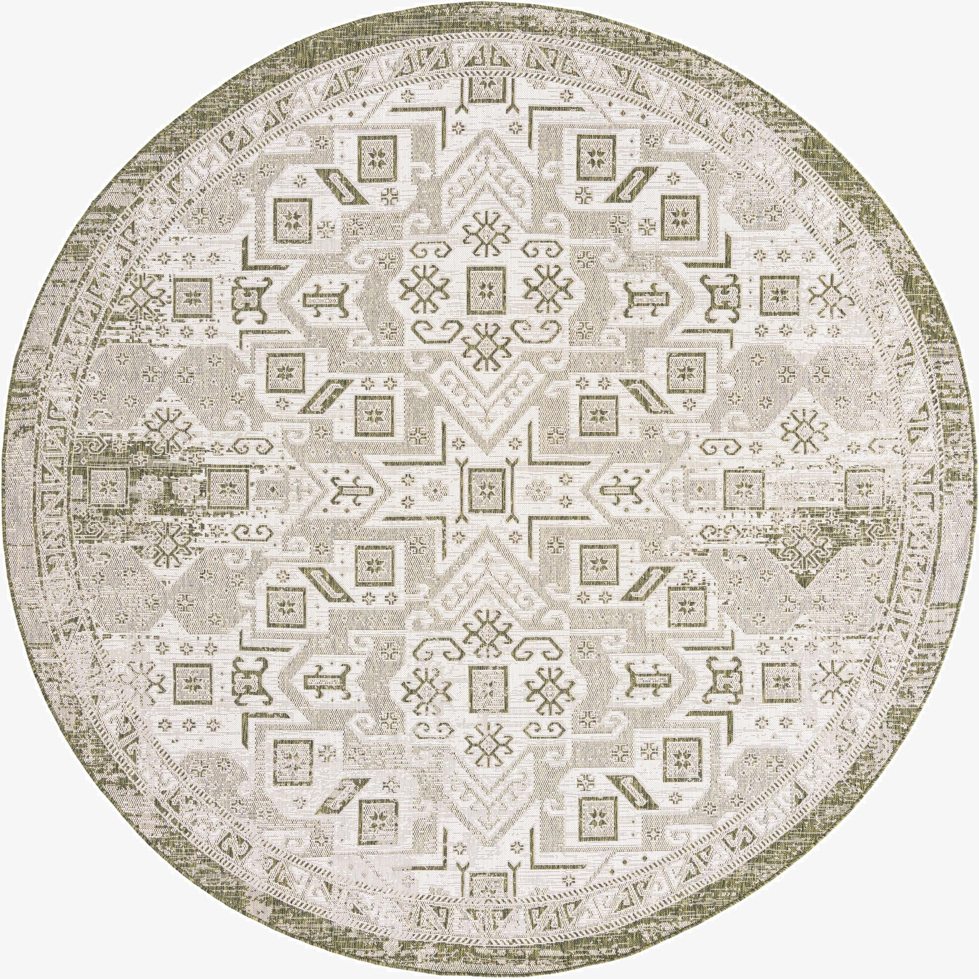 Primary image 10' x 10'  Washable Aztec Indoor / Outdoor Round Rug