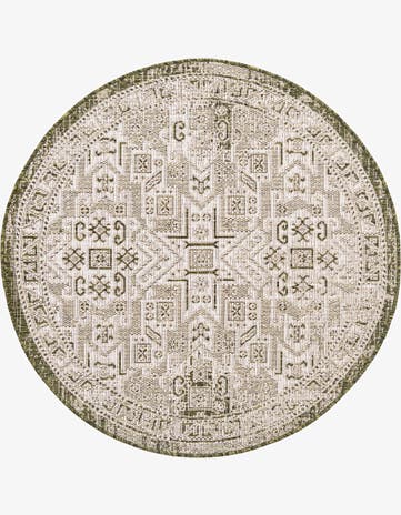 Green Easy-Clean Aztec Indoor / Outdoor Round Rug