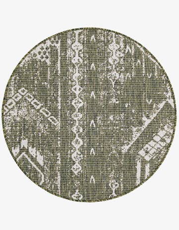 Green Easy-Clean Bohemian Indoor / Outdoor Round Rug