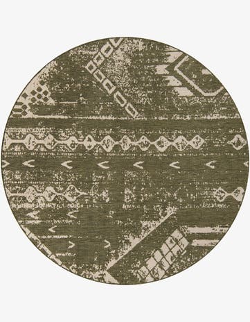 Green Easy-Clean Bohemian Indoor / Outdoor Round Rug
