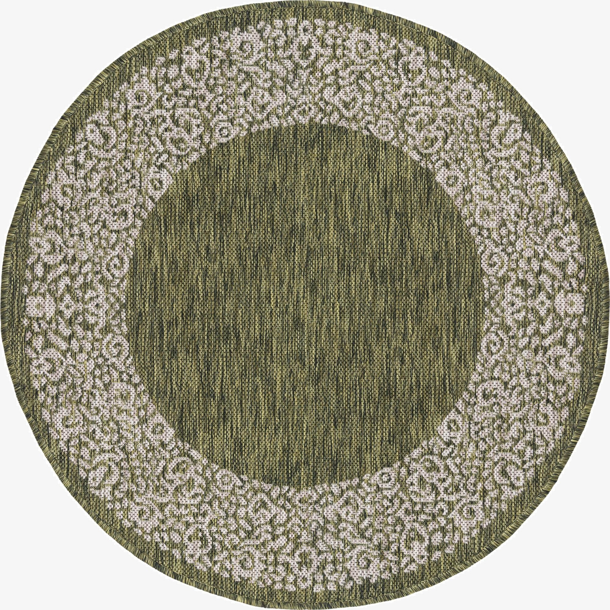 Green Easy-Clean Border Indoor / Outdoor Round Rug