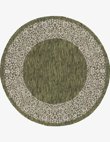 Green Easy-Clean Border Indoor / Outdoor Round Rug