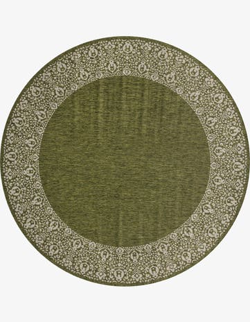 Green Easy-Clean Border Indoor / Outdoor Round Rug