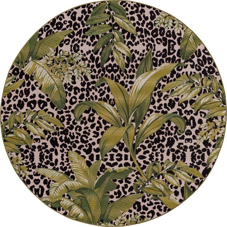 Detail image of 7' 10 x 7' 10 Easy-Clean Botanical Indoor / Outdoor Round Rug