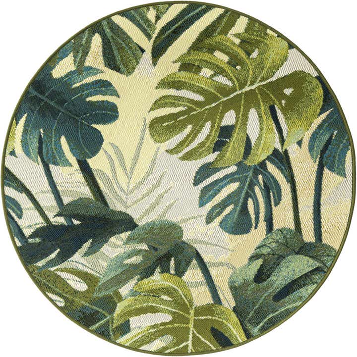 3' x 3' Easy-Clean Botanical Indoor / Outdoor Round Rug