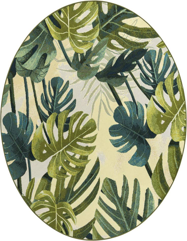 Detail image of 7' x 7' Easy-Clean Botanical Indoor / Outdoor Round Rug