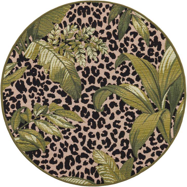 3' x 3' Easy-Clean Botanical Indoor / Outdoor Round Rug