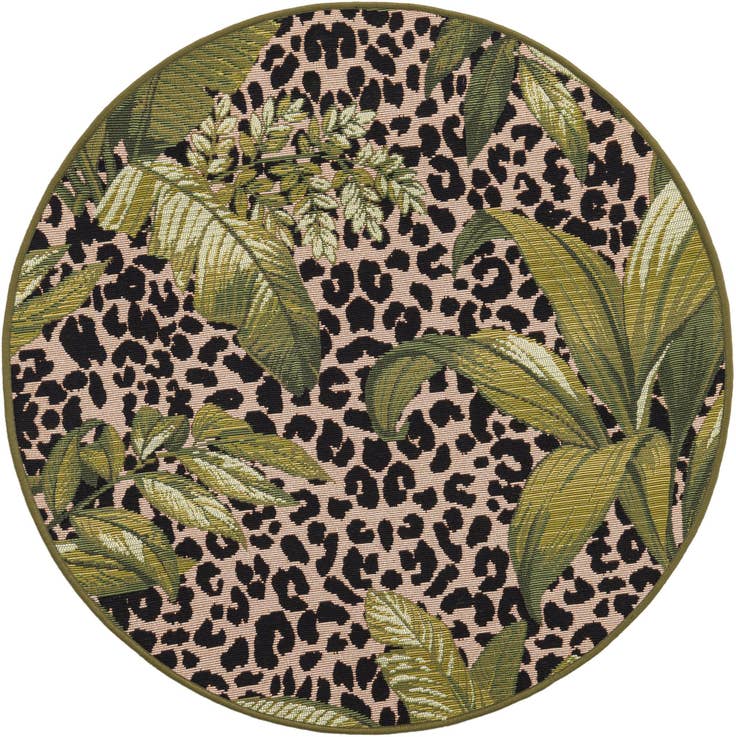 Detail image of 3' x 3' Easy-Clean Botanical Indoor / Outdoor Round Rug