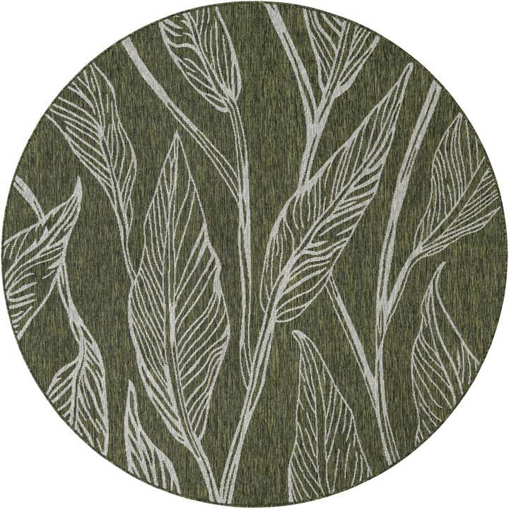 7' 10 x 7' 10 Easy-Clean Botanical Indoor / Outdoor Round Rug