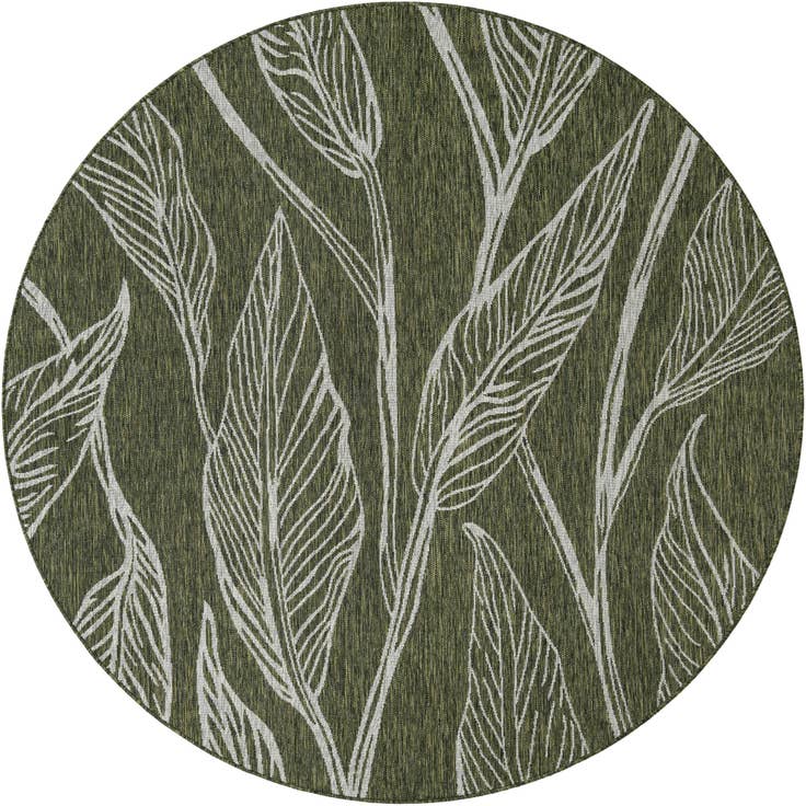 Detail image of 7' 10 x 7' 10 Easy-Clean Botanical Indoor / Outdoor Round Rug
