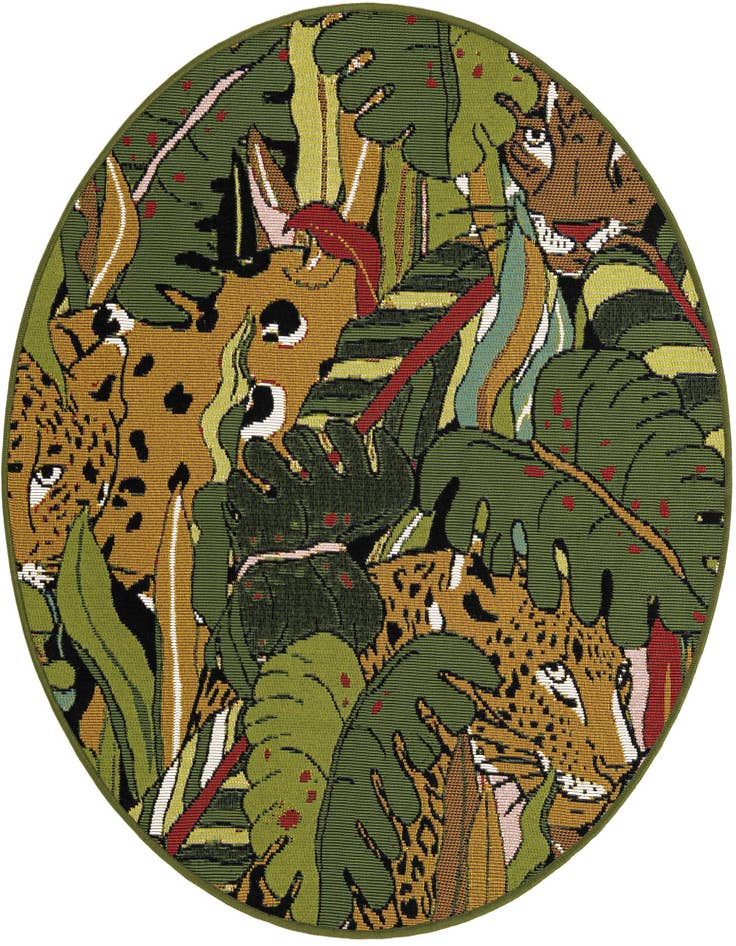 Detail image of 3' x 3' Easy-Clean Botanical Indoor / Outdoor Round Rug